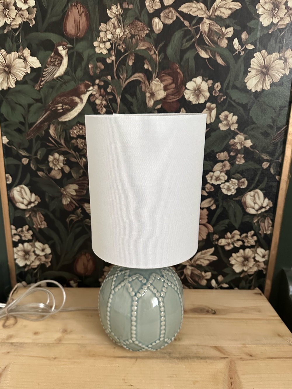 Cute Blue Ceramic Orb Lamp Base Table Nightstand Accent Light